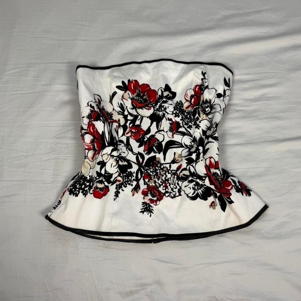Vintage y2k White House Black Market pattern red, black, white corset tube top